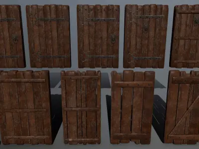 doors set of wooden Low-poly 3D model