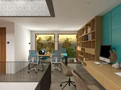 Modern Workspace with a Natural Ambiance Home Office Low-poly 3D model