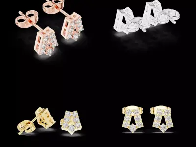 Luxury Architectural Diamond Stud Earrings 3D Model STL CAD 3D print model