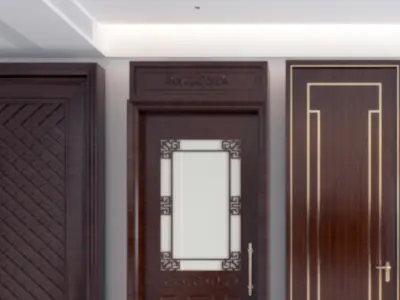 Chinese door combination solid wood 3D model