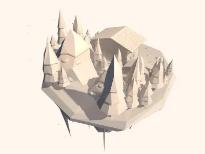Austria Mount House Winter Illustration Island Low-poly 3D model