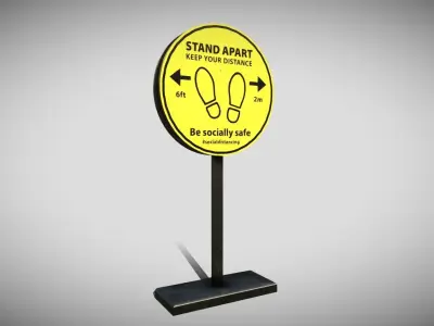 Social Distancing Signage Low-poly 3D model