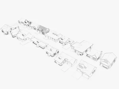  House Of Set 16 Low Poly 3D Model Houses 