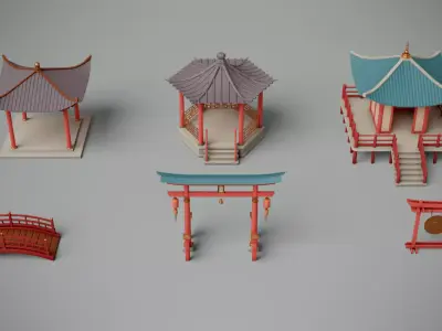Chinese Town Props Low-poly 3D model