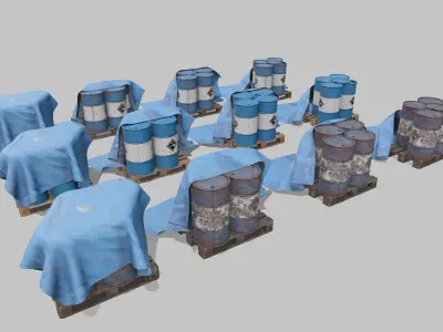 Covered barrels blue Low-poly 3D model
