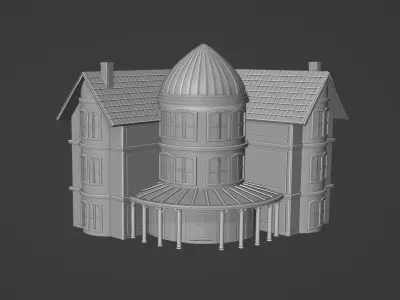 House villa architecture building vintage city pillars 3D model