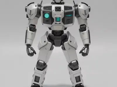 Sentinel Bot Futuristic Humanoid Robot Glowing Blue Accents Low-poly 3D model