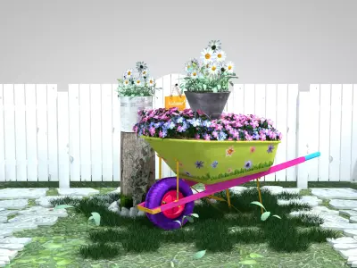 Garden Wheelbarrow Flower 3D model