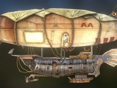 zeppelin steampunk hot air balloon Low-poly 3D model