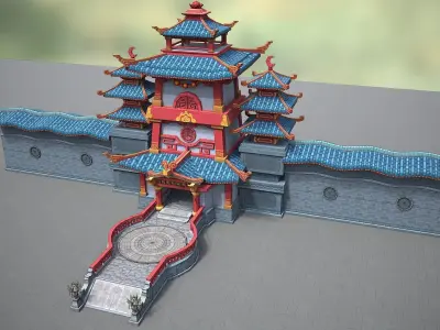 Xianxia Guofeng Building City Gate Low-poly 3D model