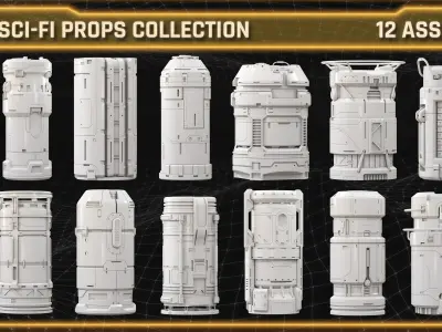 SCI-FI Props Collection BARRELS 3D model