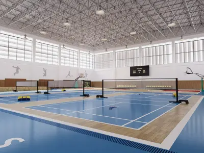 Multipurpose School Gymnasium Basketball and Badminton Court  3D model