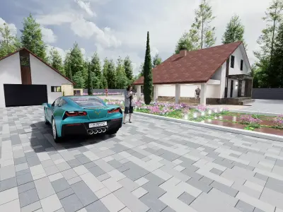 Classic house pool and auto garage 3D model