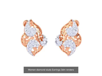 32 Women diamond studs Earrings 3dm renders 3D Model Pack
