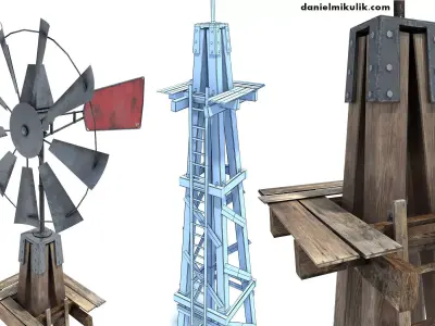 Low Poly Wild West Wind Mill Low-poly 3D model