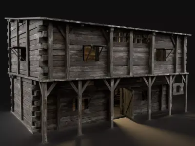 MEDIEVAL INN FANTASY TAVERN WOODEN PUB RESTAURANT BAR HOUSE HUT Low-poly 3D model