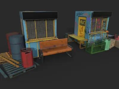 Street Props Object Set Low-poly 3D model