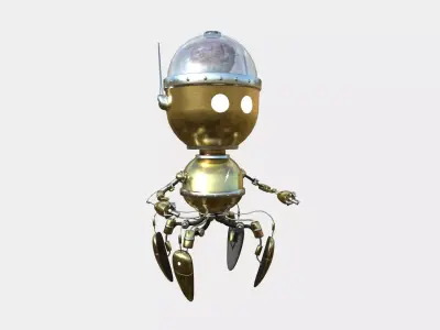 Brain Robot G06 Golden - SciFi Character Design Low-poly 3D model