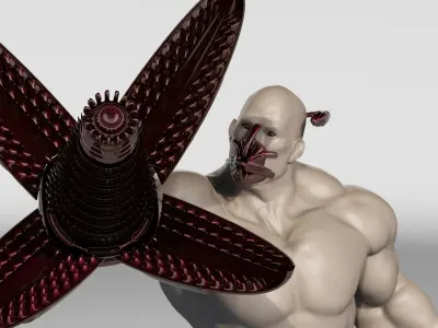 CYBORG man holding sword Low-poly 3D model