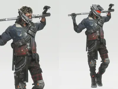 Cyberpunk Metalhead Character Low-poly 3D model