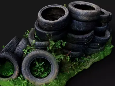 tires street abandoned barricade pt1 PBR photogrammetry Low-poly 3D model