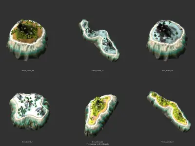 Island Set in ocean with palm trees Low-poly 3D model