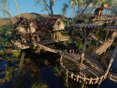 Riverside Village Scene 3D model