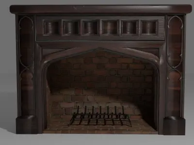 Wooden Mantle Fireplace with Fire Grate Low-poly 3D model