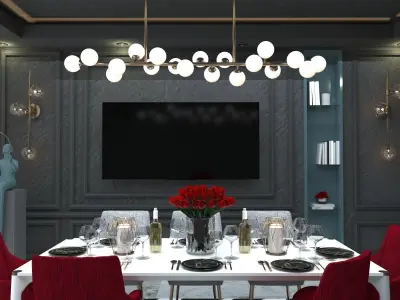 Diningroom dining room with walls and zebra rug 3D print model