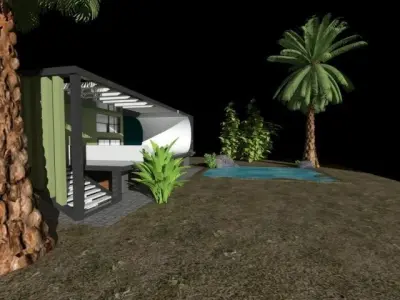 exterior model with a beatufull lake  and trees 3D model