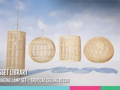 Rattan Hanging Lamp Set Tropical Ceiling Decor 3D model