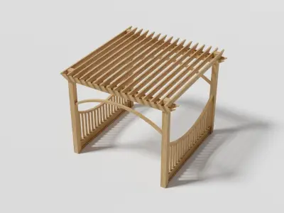 Wooden Garden Pergola 4 Low-poly 3D model