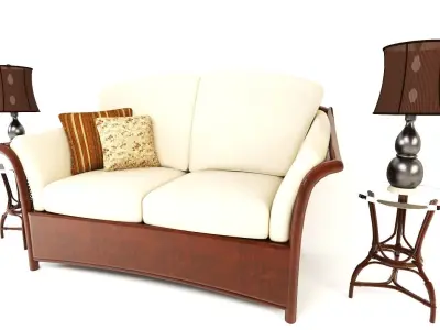 Sofa set 3D model china cabinet with glass doors 3D model