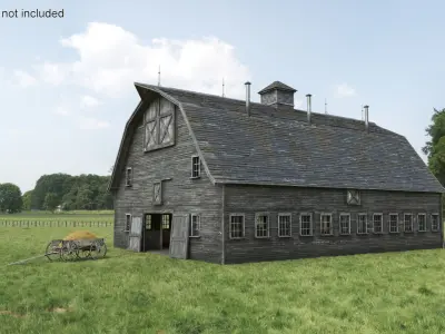 Rustic Barn Interior with Wooden Wagon 3D model
