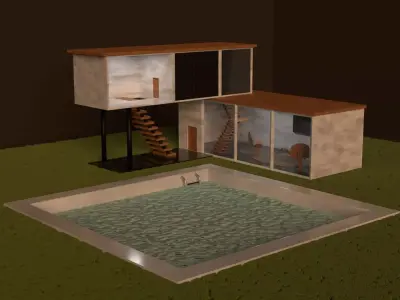 4k realistic house with pool and stairs Free low-poly 3D model