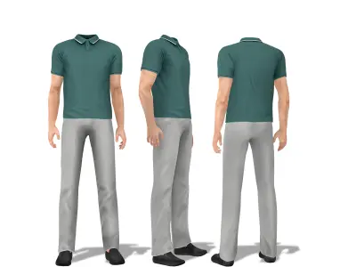 Men Polo Shirt Pants Slip Ons Summer Outfit Low-poly 3D model