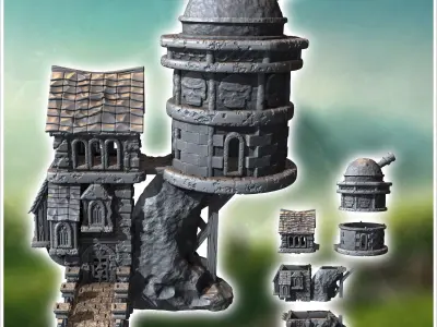 Medieval observatory with dome and wooden pontoon 33 - Medieval  3D print model