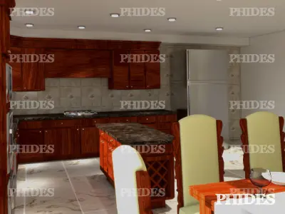 Kitchen open and dining room 3D model