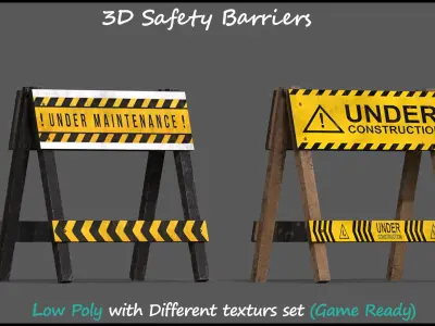 3D Safety Barriers Game Ready Low-poly 3D model