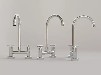 Modern Kitchen Faucet Chrome - High Poly Double Handle 3D model