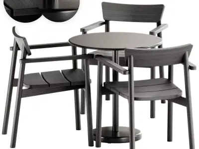 Pevero Chair by Unopiu and Linear Steel Cafe Table by Muuto 3D model