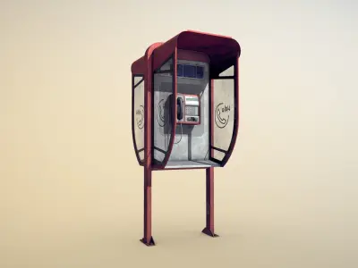 NoviSad PhoneBooth double RED Low-poly 3D model