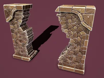 Fantasy wall 2 broken Low-poly 3D model