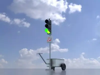 Mobile construction site traffic lights Green Low-poly 3D model