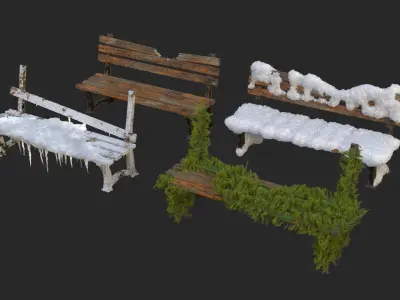 Abandoned Bench Pack Low-poly 3D model