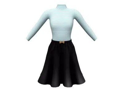Turtle Neck Over Knee Flaring Skirt Outfit Low-poly 3D model