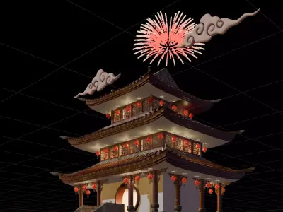 Chinese New Year Traditional Gate Building  3D model