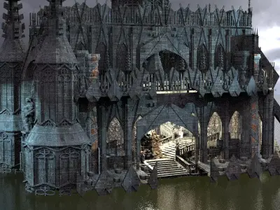 Dark Gothic Cathedral Dagon Architecture with interior 1 3D model