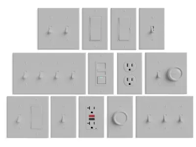 Light switches and outlets High Poly AND Low Poly pack 1  Low-poly 3D model