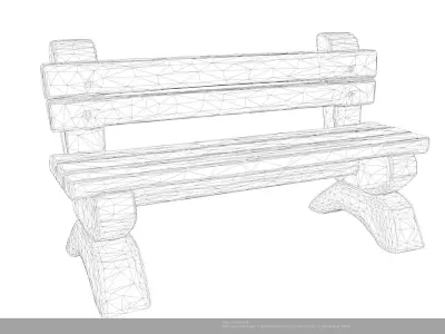 Stylized Wooden Park Bench - AI Low-poly 3D model